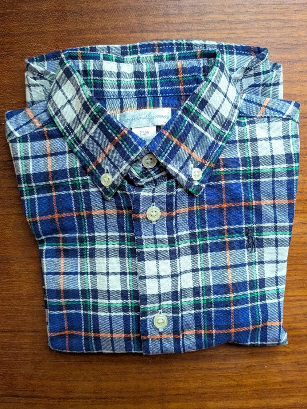 Ralph Lauren Boys Plaid Button Down Shirt 24M Blue Green Orange NWOT